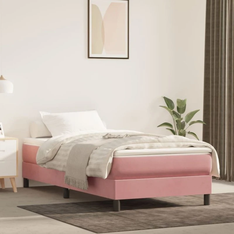 Kontinentalseng 100x200 cm i lyserød fløjl med pocketmadras