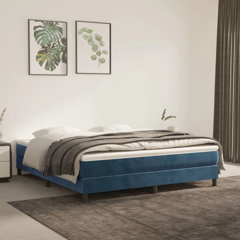 Kontinentalseng 180x200 cm i mørkeblå fløjl med pocketmadras