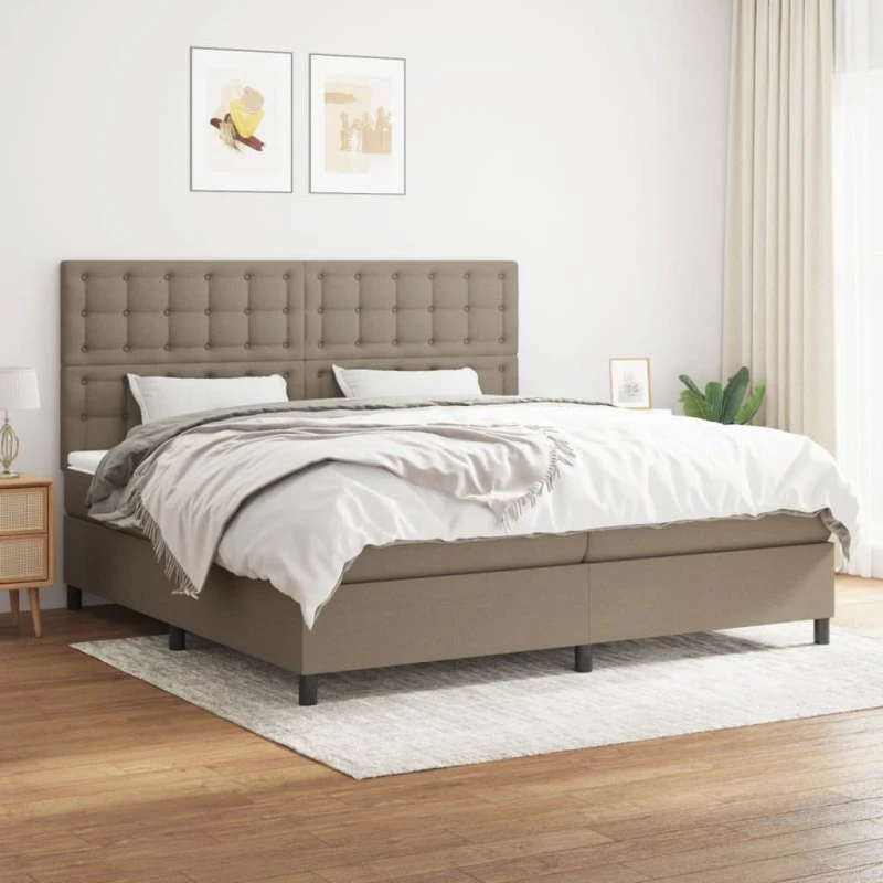Kontinentalseng 200x200 cm med pocketmadras, gråbrun stof