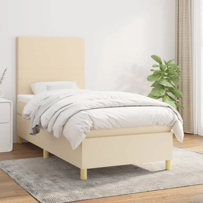 Kontinentalseng 80x200 cm i creme stof med pocketmadras