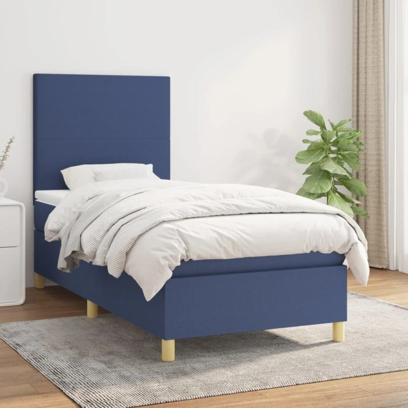Kontinentalseng 80x200 cm med madras - Blåt stof