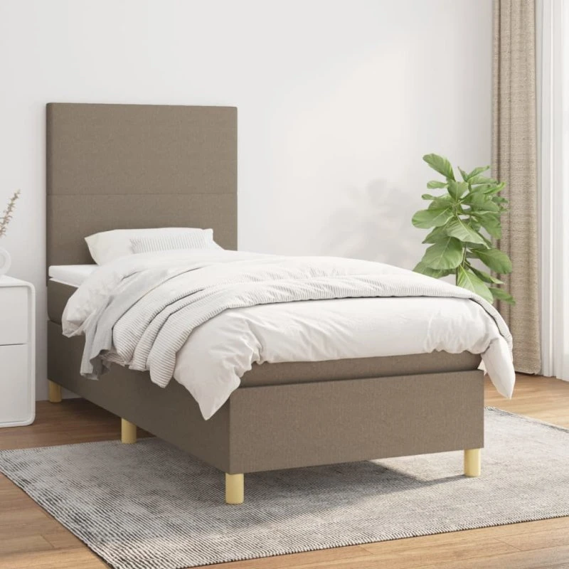 Kontinentalseng 90x190 cm med pocketmadras, gråbrun stof