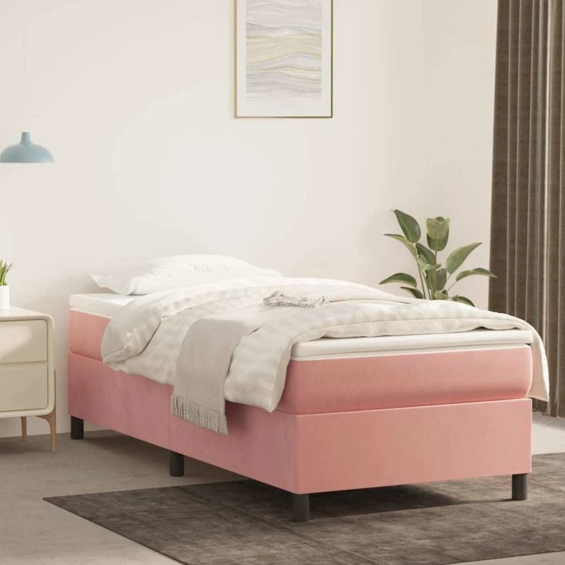 Kontinentalseng 90x190 cm i pink fløjl med pocketmadras