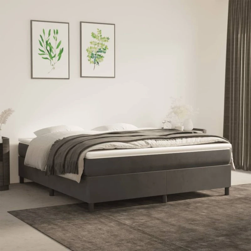 Kontinentalseng 180x200 cm i mørkegrå fløjl – med pocketmadras