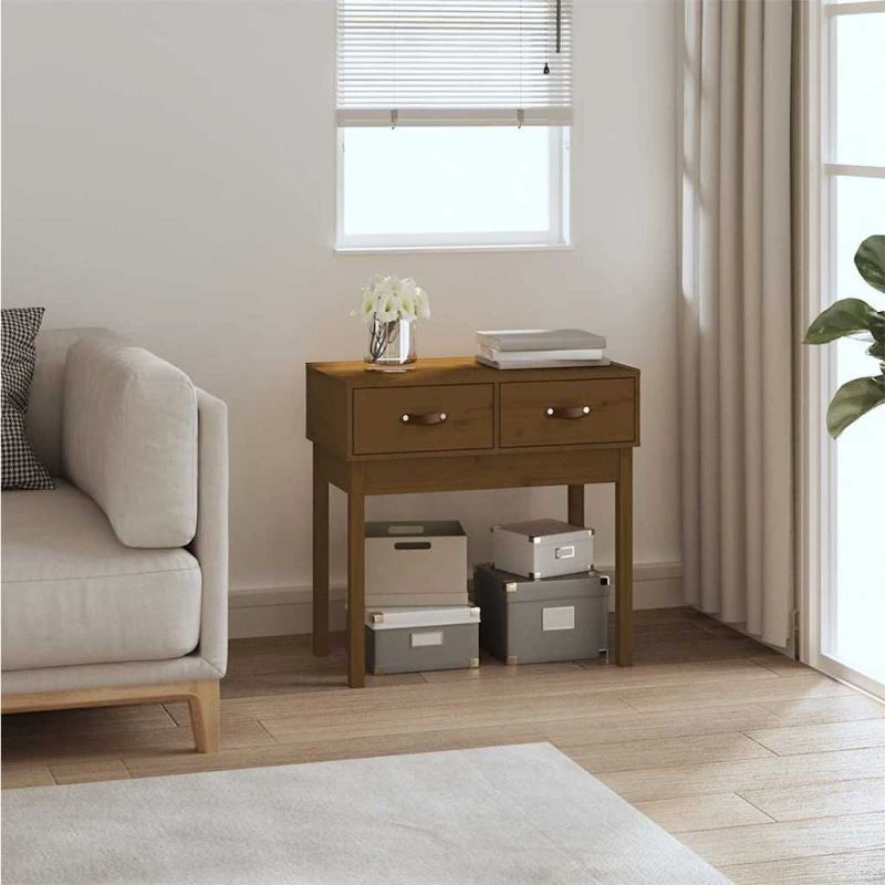 Konsolbord i massivt fyrretræ 76,5x40x75 cm – gyldenbrun