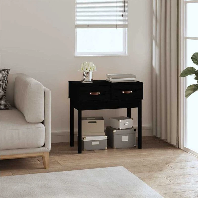 Konsolbord 76,5x40x75 cm i massivt fyrretræ, sort
