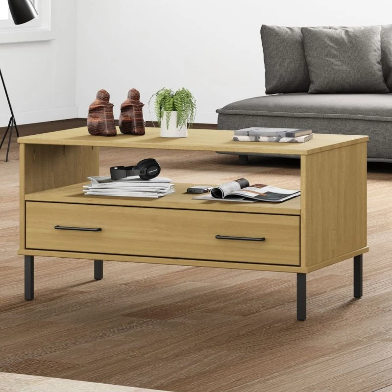 OSLO sofabord 85x50x45 cm i massivt fyrretræ og metalben