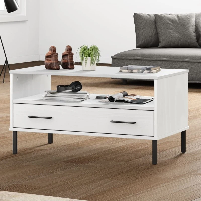 OSLO sofabord 85x50x45 cm – massivt fyrretræ, metalben