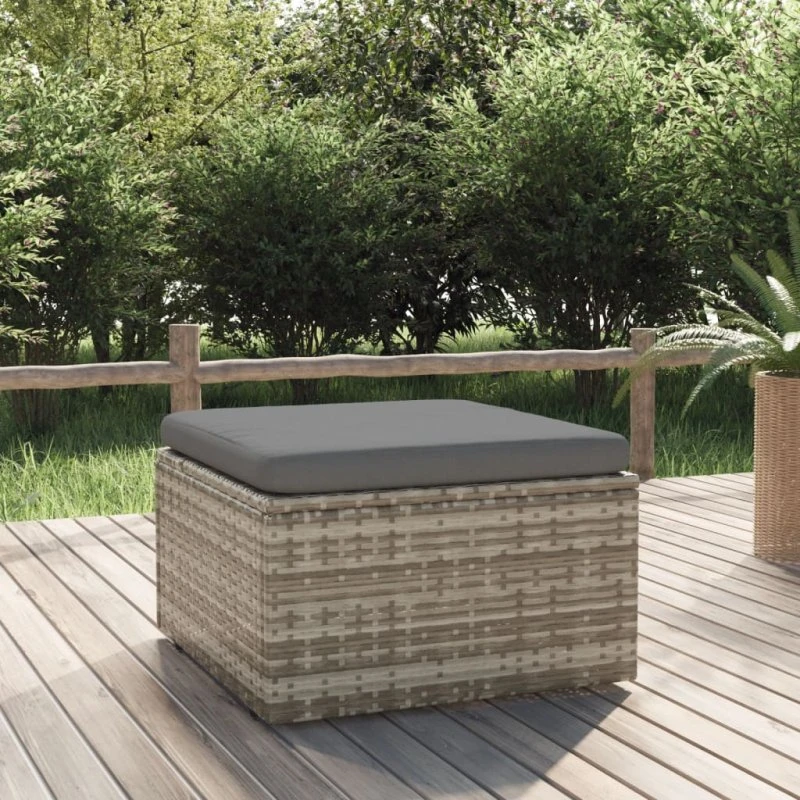 Fodskammel i polyrattan med hynde 55x55x30 cm - Grå
