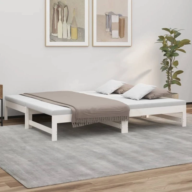 Daybed med udtræk 2x(90x190) cm i massivt fyrretræ, hvid