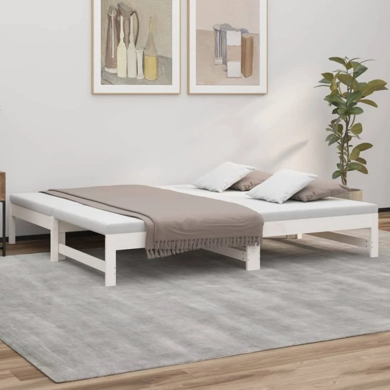 Daybed med udtræk 2x(75x190) cm i massivt fyrretræ, hvid