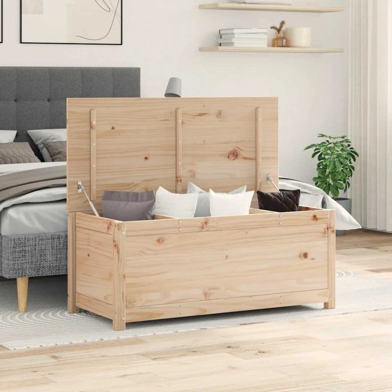 Opbevaringskasse i massivt fyrretræ 110x50x45,5 cm