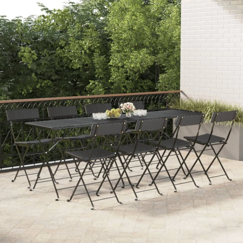 Foldbare bistrostole 8 stk. polyrattan/stål - sort