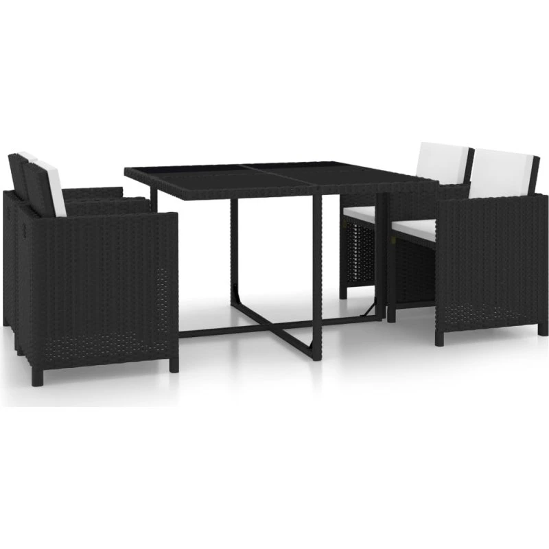 Udendørs spisebordssæt i polyrattan 5 dele – sort