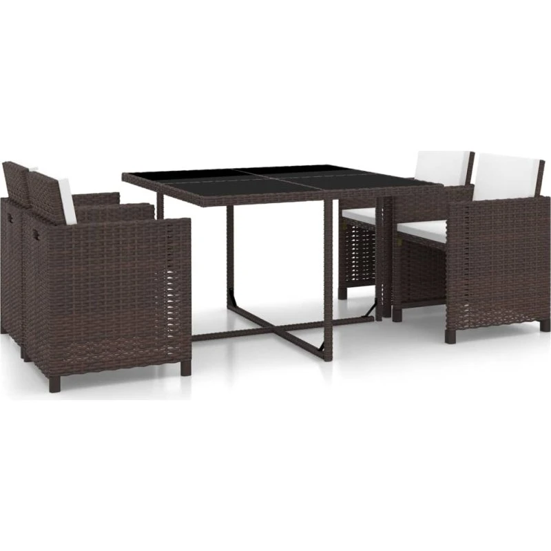 Udendørs spisebordssæt 5 dele i brun polyrattan