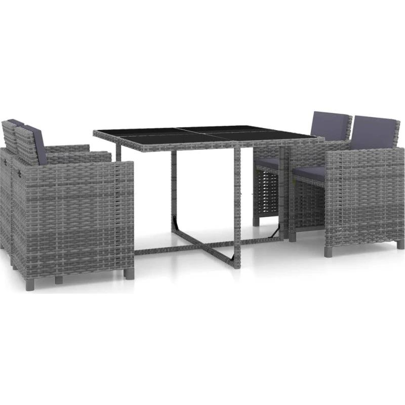 Udendørs spisebordssæt i grå polyrattan 5 dele