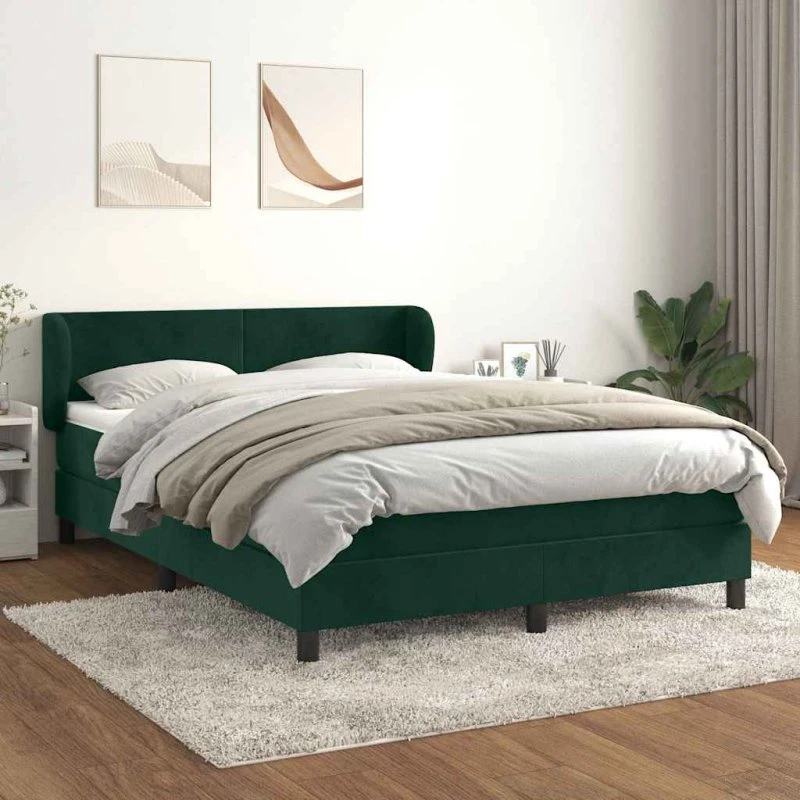 Kontinentalseng 140x200 cm i mørkegrøn fløjl med pocketmadras
