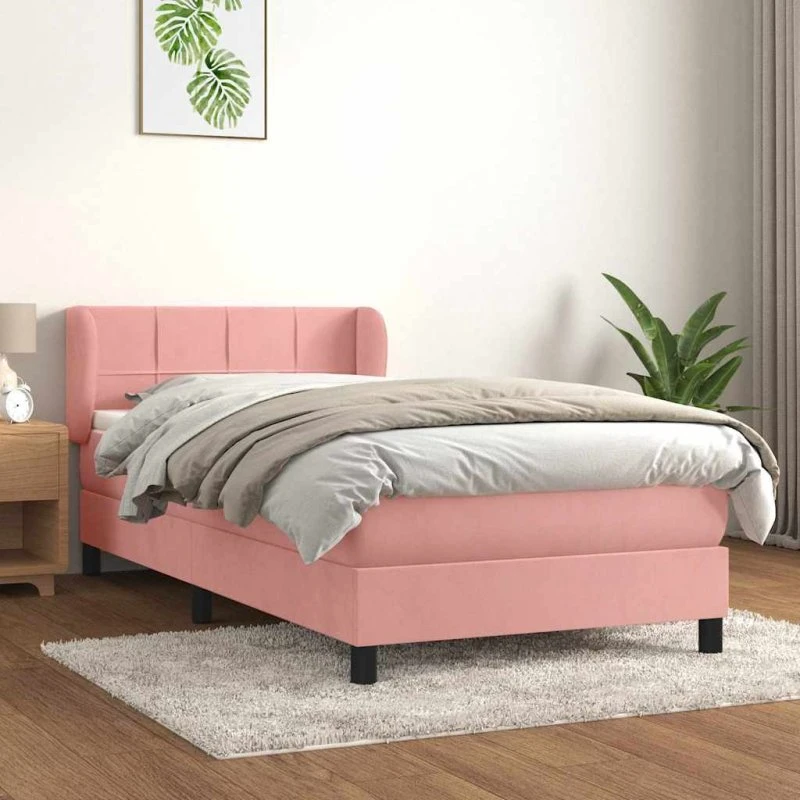 Kontinentalseng 90x190 cm i fløjl - pink med madras