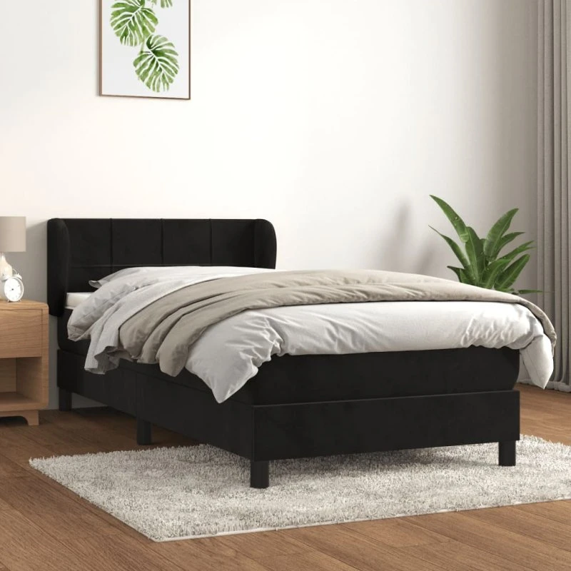 Kontinentalseng 100x200 cm i sort fløjl med madras