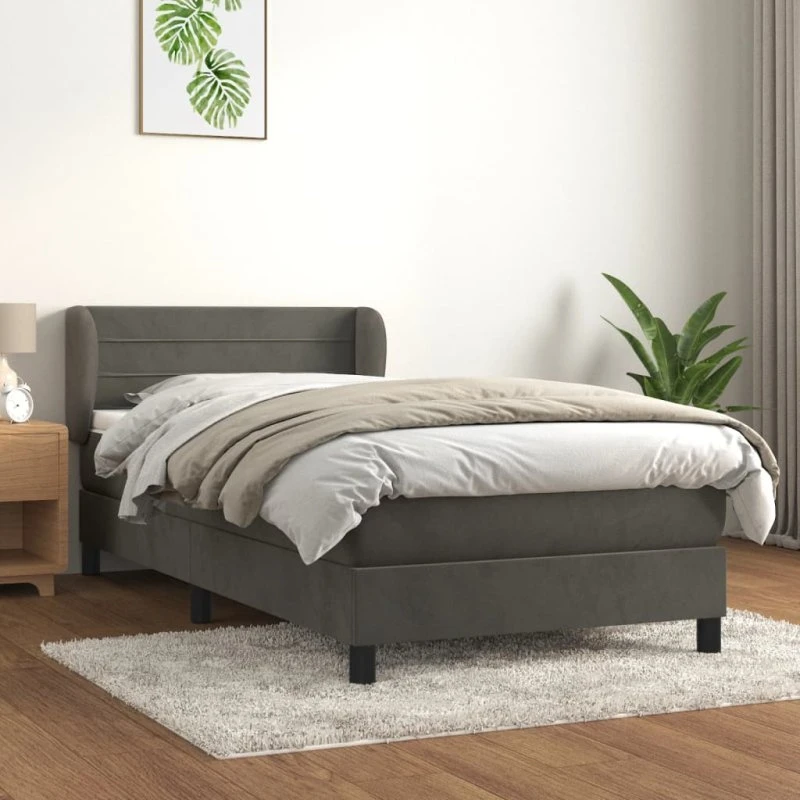 Kontinentalseng 100x200 cm fløjl mørkegrå med pocketmadras
