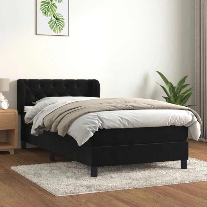 Kontinentalseng 80x200 cm i sort fløjl med pocket-madras
