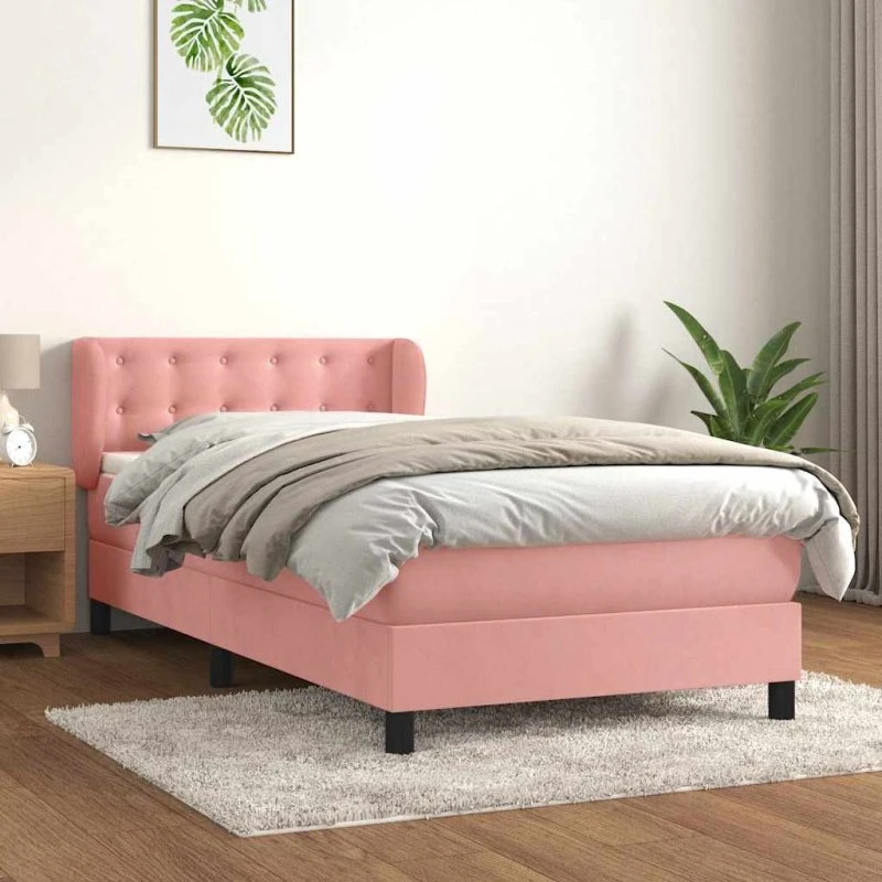 Kontinentalseng 90x190 cm i pink fløjl med pocketmadras