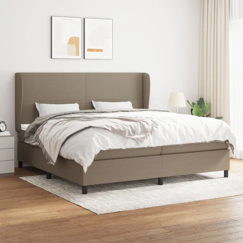 Kontinentalseng 200x200 cm med pocketmadras, gråbrun stof