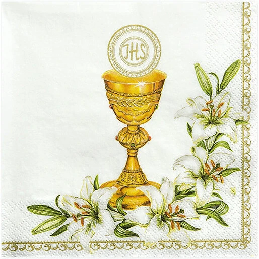 IHS 20 stk. frokostservietter 33 cm - Guld/Hvid, 3-lags