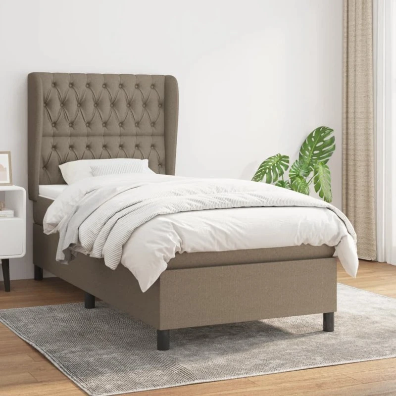 Kontinentalseng 100x200 cm stof - gråbrun med pocketmadras