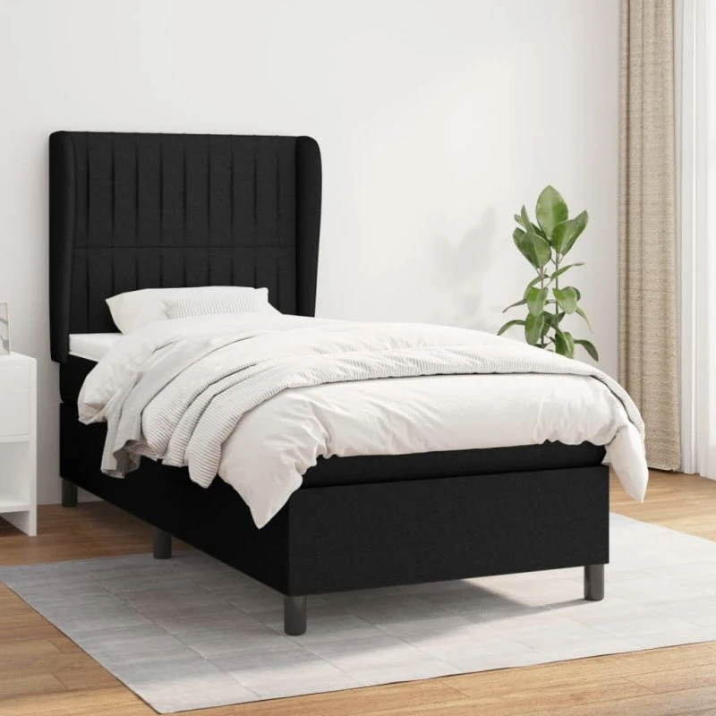 Kontinentalseng 80x200 cm i sort stof med pocketmadras
