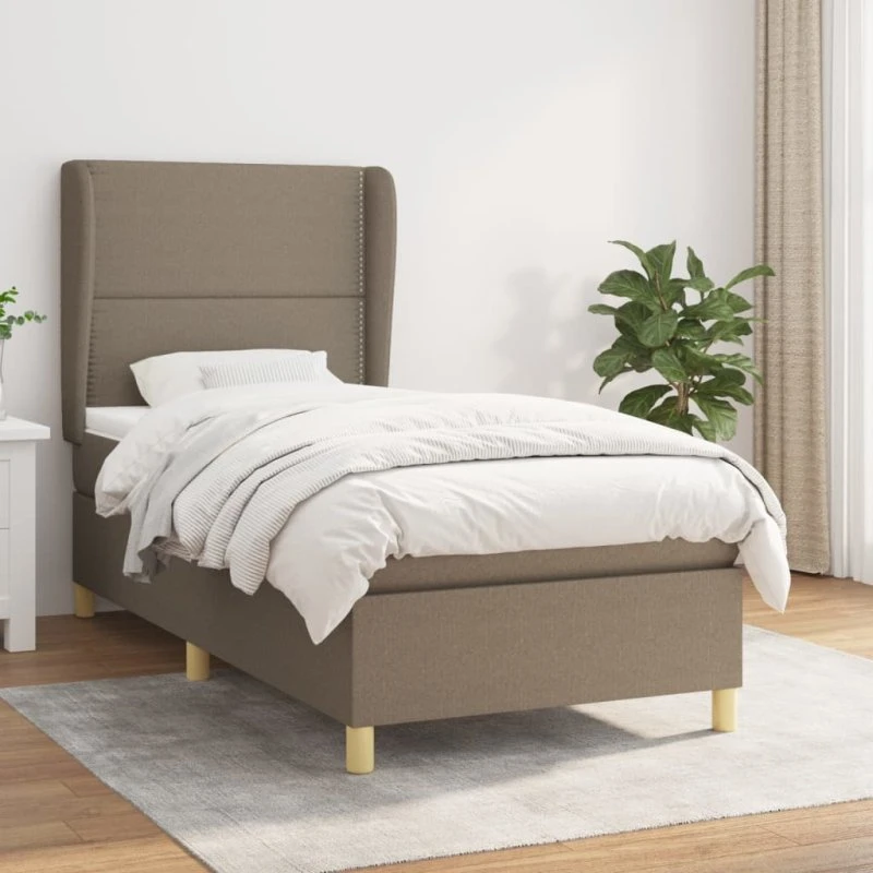 Kontinentalseng 90x190 cm i gråbrun stof med pocketmadras