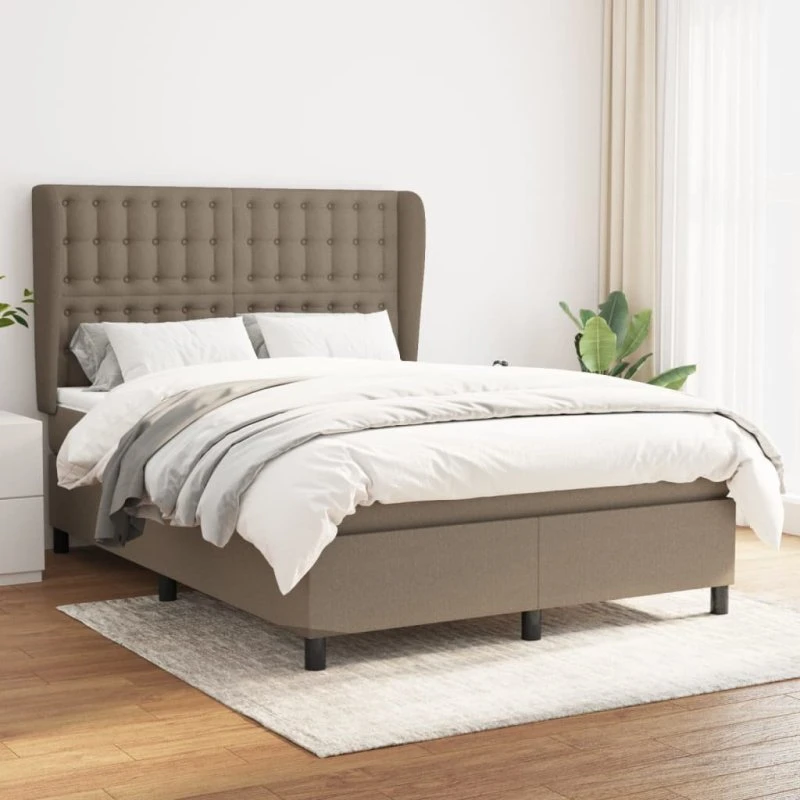 Kontinentalseng 140x200 cm i gråbrun stof med pocket-madras