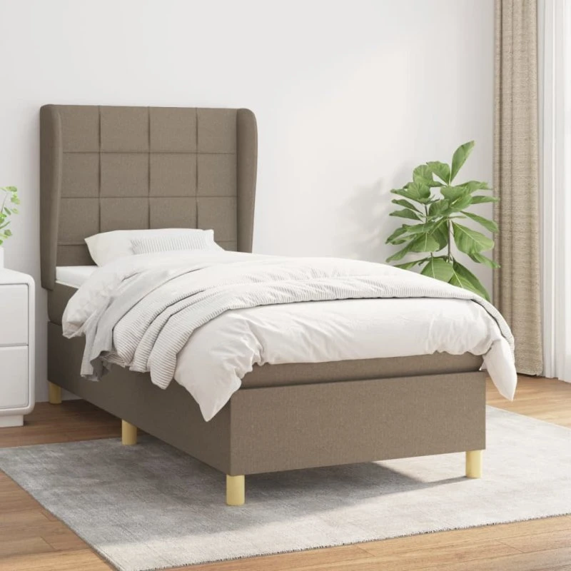 Kontinentalseng 90x190 cm med pocketmadras, gråbrun stof