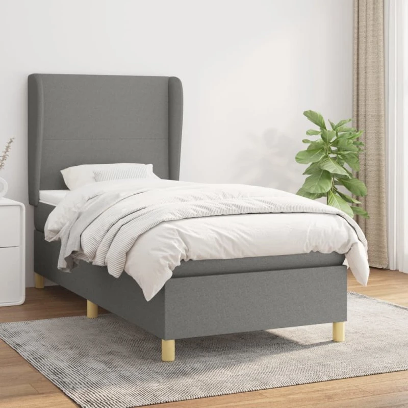 Kontinentalseng 100x200 cm i mørkegråt stof med pocketmadras