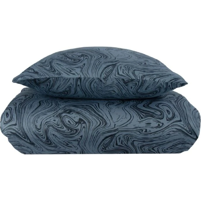 By Night Dobbelt sengetøj 200x200 Marble mørkeblå 100% bomuldssatin