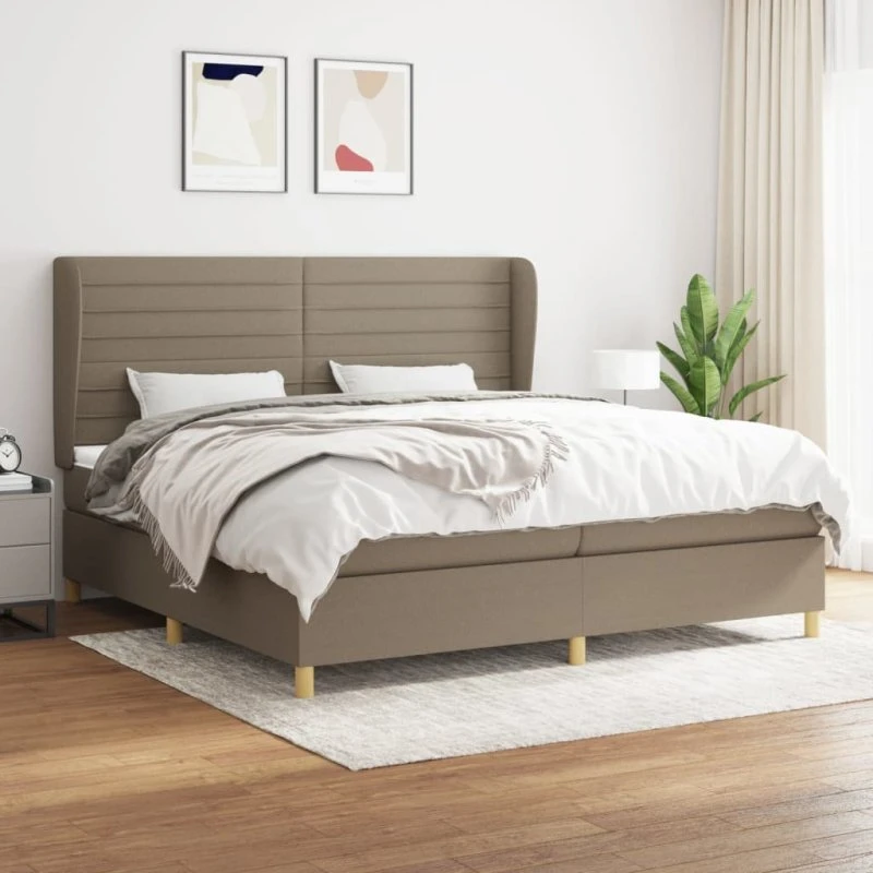 Kontinentalseng 200x200 cm med pocketmadras, gråbrun stof