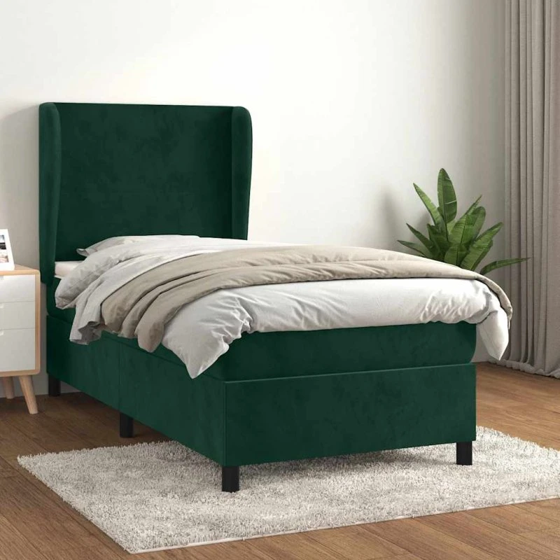 Kontinentalseng 80x200 cm med madras - fløjl mørkegrøn