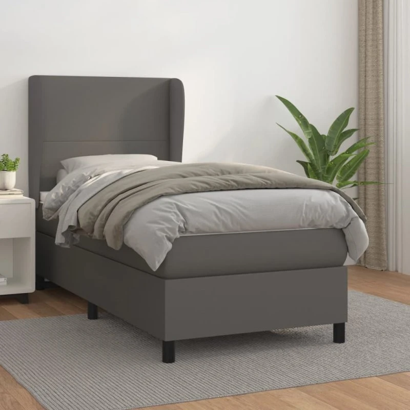 Kontinentalseng 90x190 cm med madras - grå kunstlæder