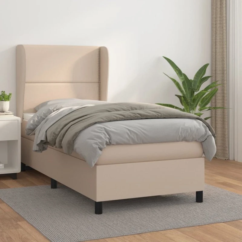 Kontinentalseng 90x190 cm i kunstlæder – cappuccino