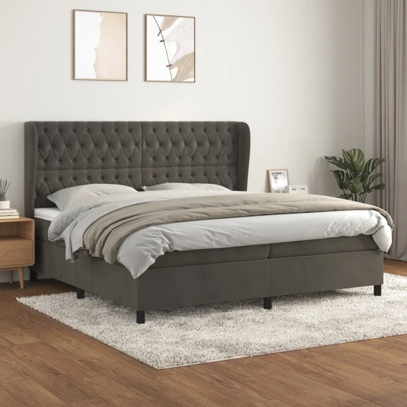 Kontinentalseng 200x200 cm fløjl mørkegrå med madras