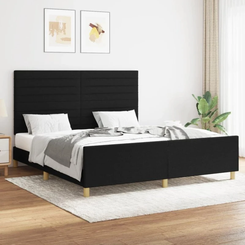 Sengeramme 160x200 cm i stof med justerbar gavl – sort