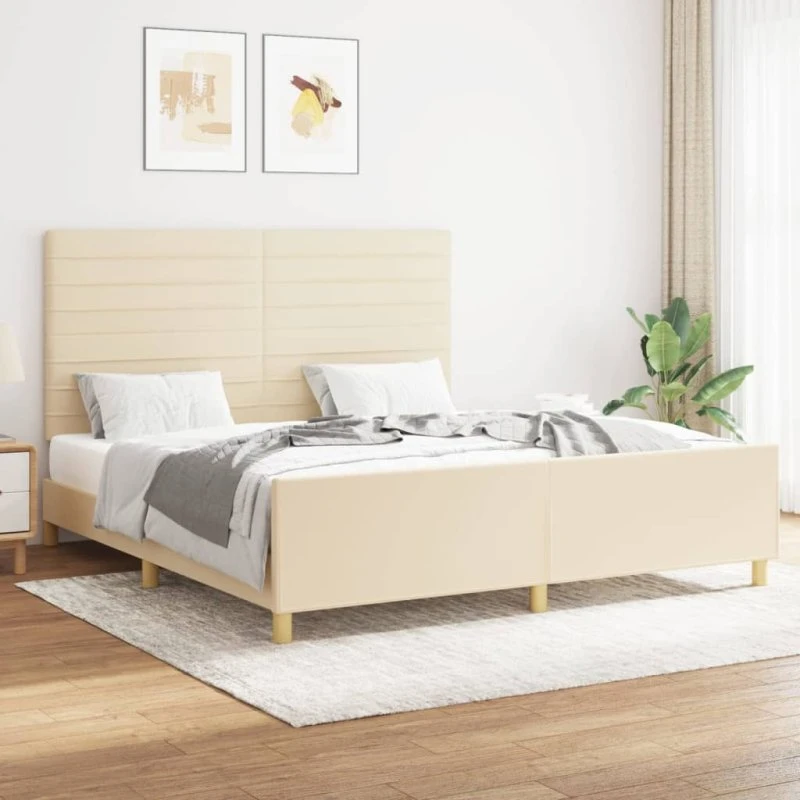 Sengeramme 160x200 cm i creme stof med justerbar sengegavl