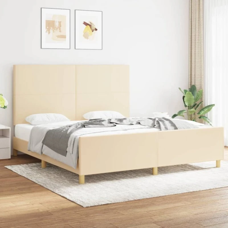 Sengeramme 180x200 cm stof creme med justerbar gavl