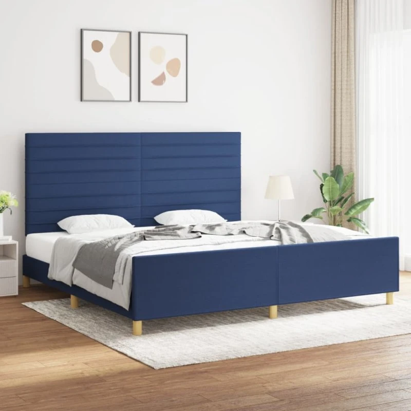Sengeramme 200x200 cm i blåt stof – uden madras