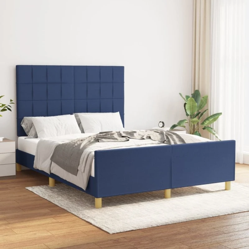 Sengeramme 140x190 cm i blåt stof - uden madras
