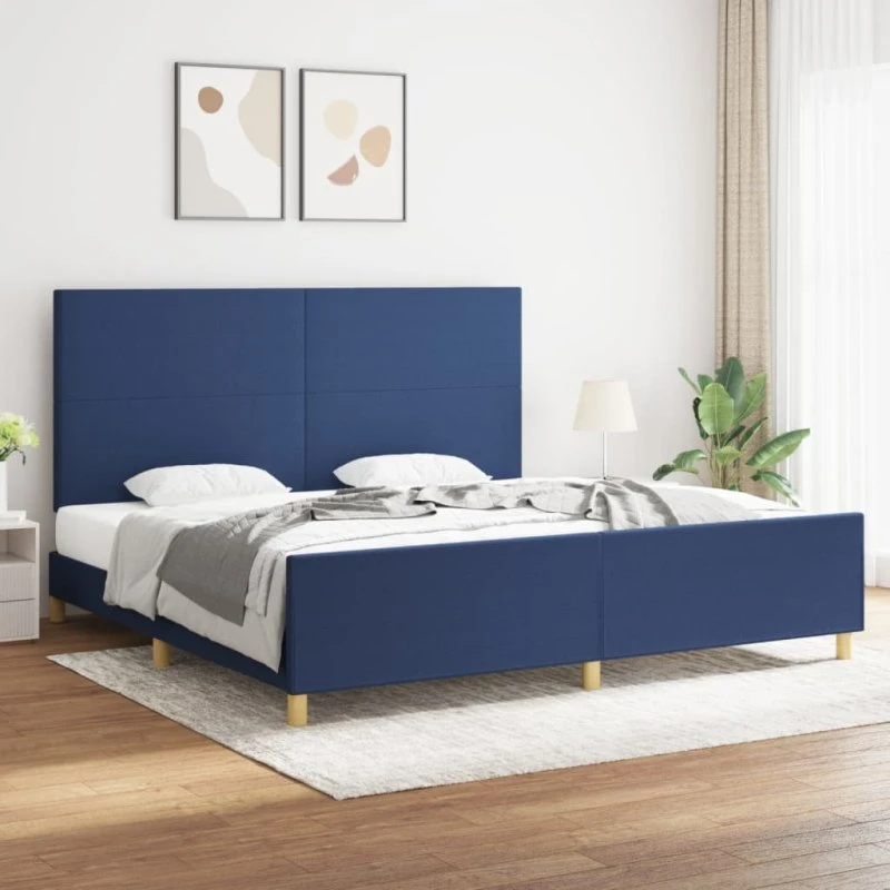 Sengeramme 200x200 cm i blåt stof – uden madras