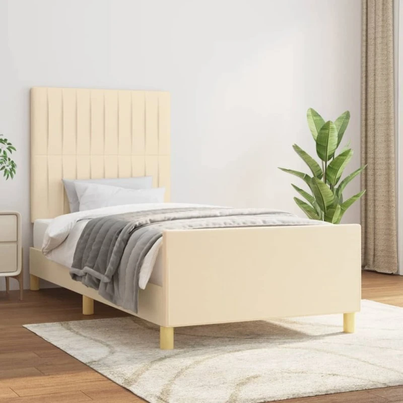 Sengeramme 80x200 cm i creme stof med justerbar sengegavl