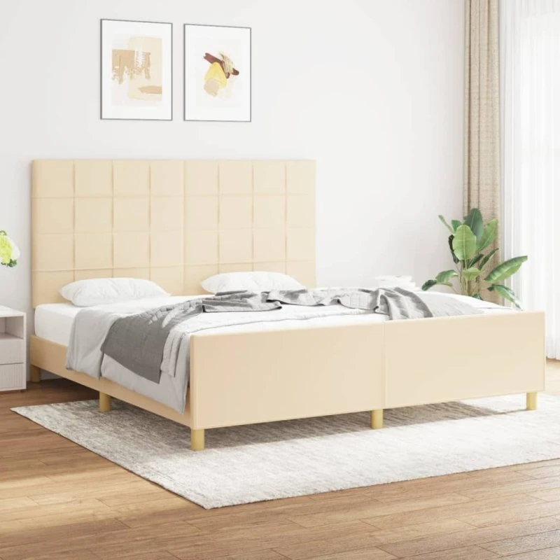 Sengeramme 180x200 cm stof creme med justerbar gavl