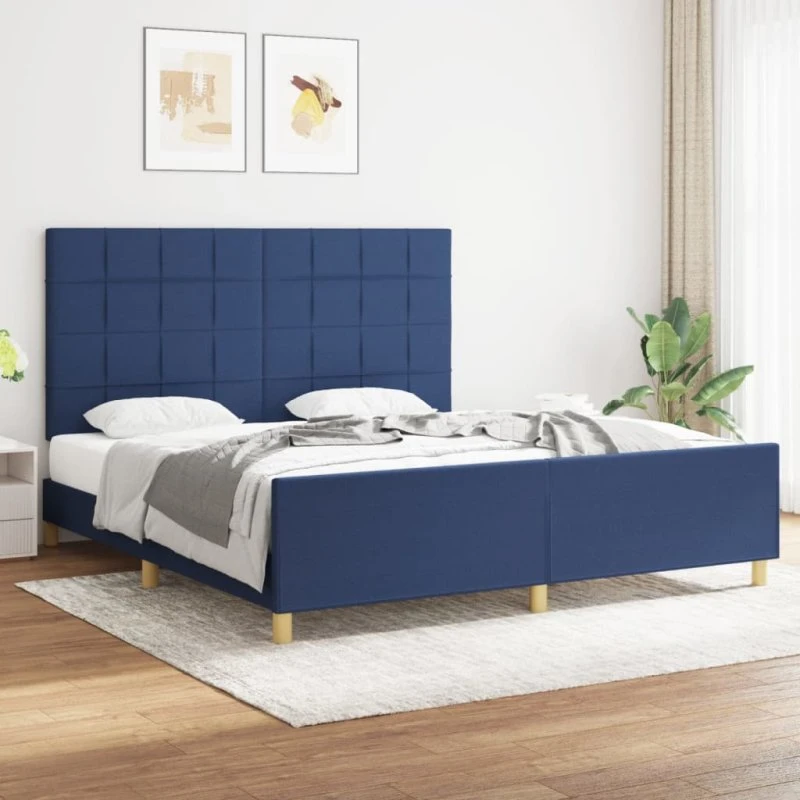Sengeramme 180x200 cm i blåt stof med justerbar gavl