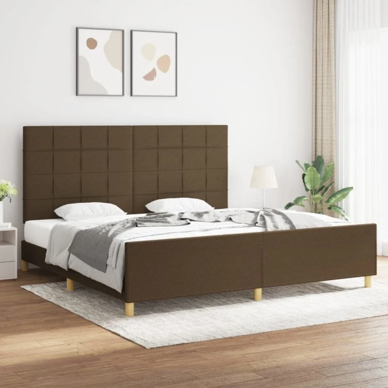 Sengeramme 200x200 cm stof mørkebrun – justerbar gavl